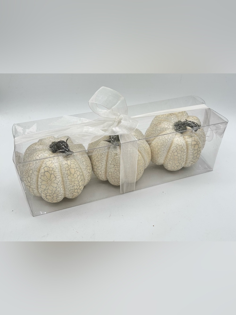 Foam Pumpkin Fall Decor Crackle Effect Off White Set of 3 New